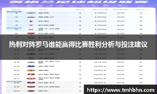 热刺对阵罗马谁能赢得比赛胜利分析与投注建议